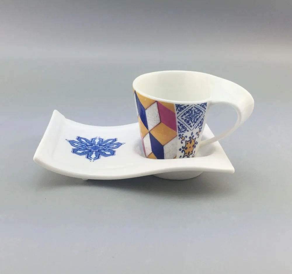 100 мл/3,5 унции керамическая чашка и блюдце с наклейкой, горячая Распродажа кофейный набор, мини чайный набор в современном стиле