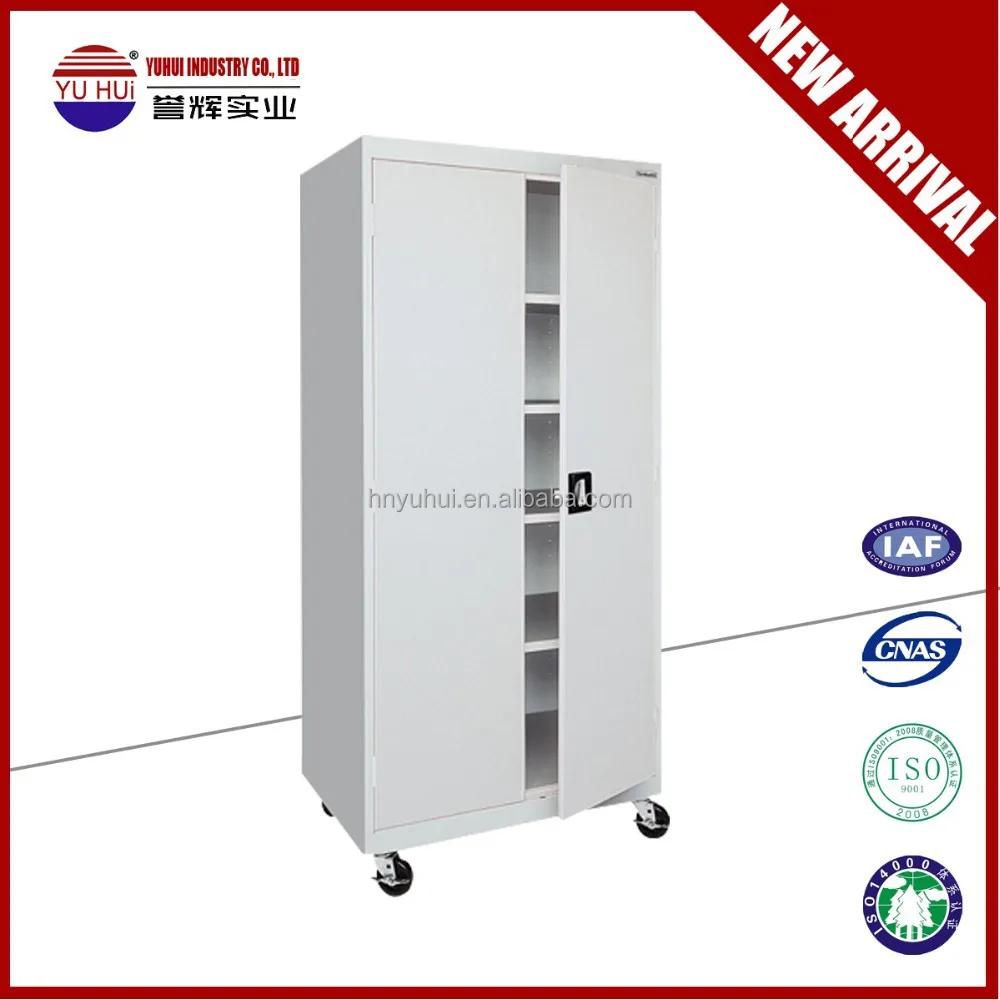 cold rolled steel wardrobe with casters / metal wardrobe with shelves and casters