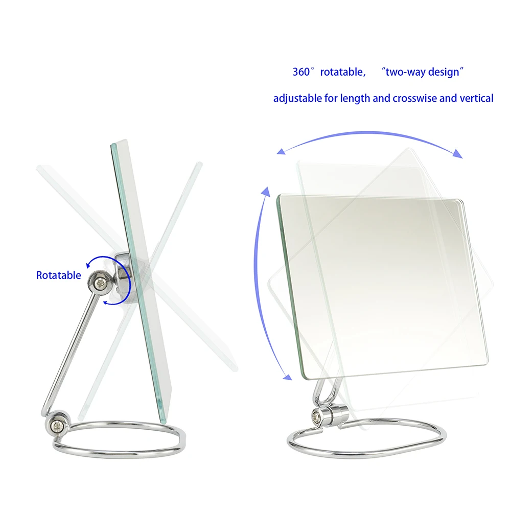 Single-Sided Stainless Steel Base Portable Folding Rectangle Hanging Travel Mirror Desktop Cosmetic Mirror