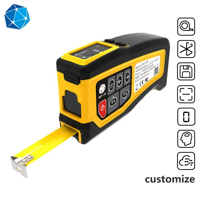 Handheld Intelligent Length and Volume digital electric tape roll with laser measuring tool and BLE4.2 barcode scanner
