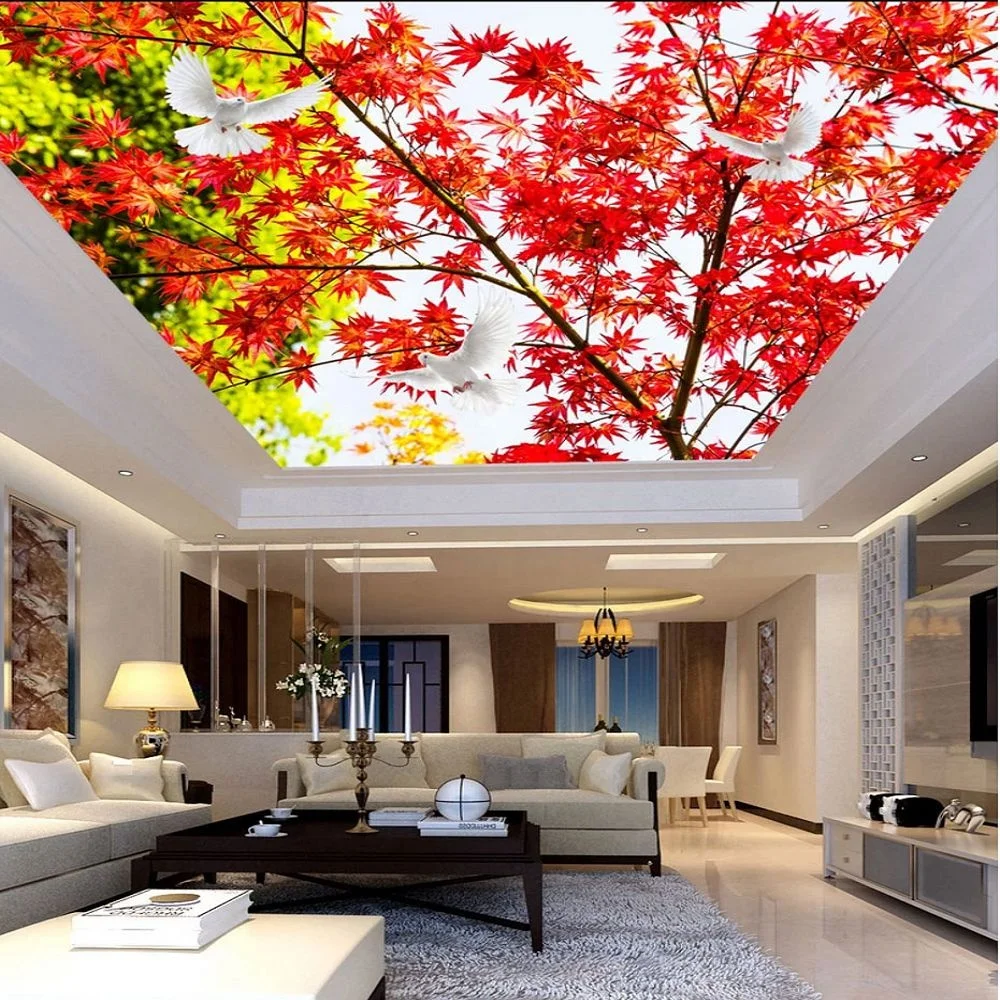 2020 Red Leave High Quality Soft Colorful Stretch Membrane Modern Decorative Acoustic Tile Pvc Ceiling Panel