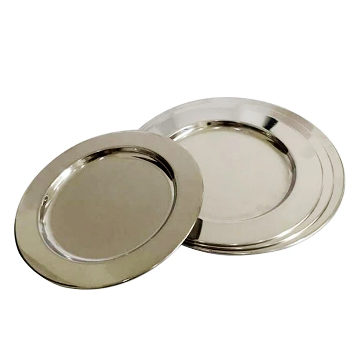 
Trays Stainless steel round flat charger plate for serving dinner food 