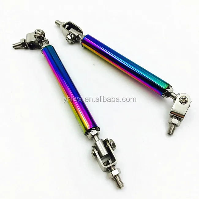 Neo chrome Universal Adjustable Front Bumper Lip Splitter Strut Rod Tie Support Bar
