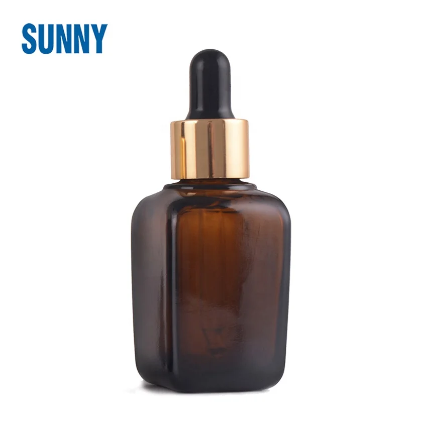 
1oz 35ml eye face skincare essence essential oil amber square glass dropper bottle cosmetic packaging 