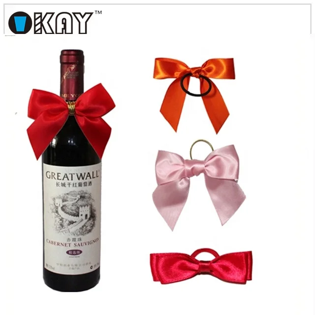 Wine Bottles Neck Decorations Handmade Ribbon Bow with Elastic Loop, Wine BottleBow Tie