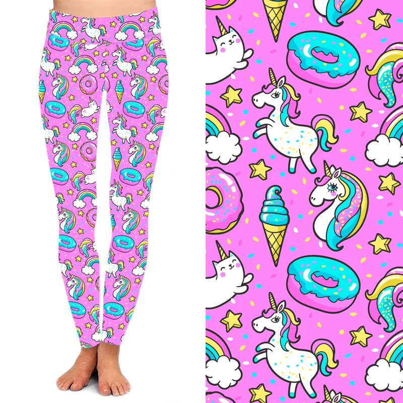 Леггинсы OS TC из 92% полиэстера 8% спандекса для девочек розовые радужные пончики лошади животных единорог принт мягкие эластичные леггинсы с высокой