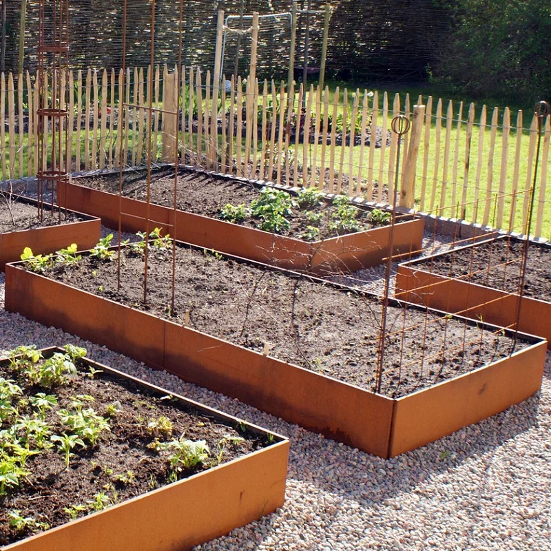 Rectangular CORTEN steel raised garden beds