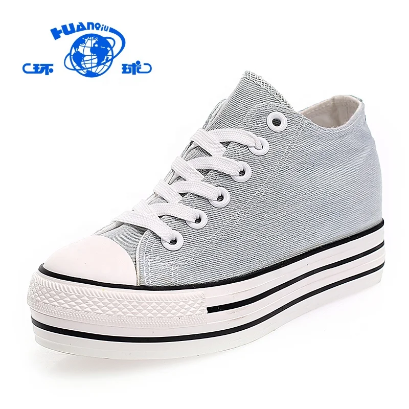 
HUANQIU Comfort Injection Lace-Up White Black Canvas Woman Shoe 