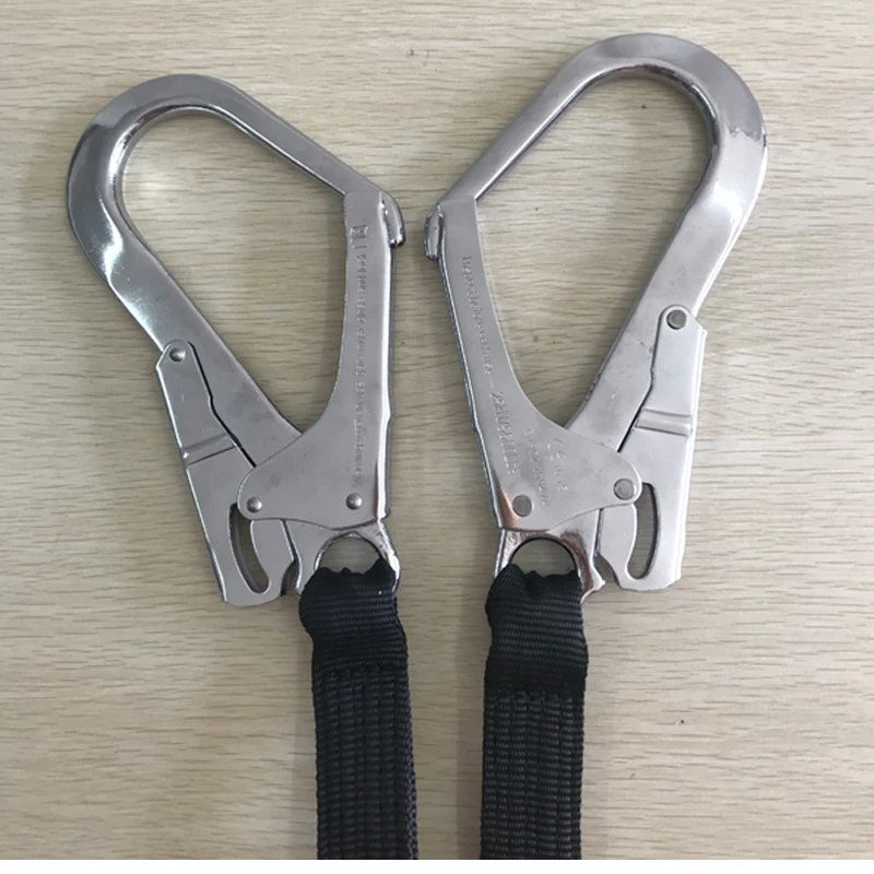 Double safety line rope with double hook and energy absorber for construction