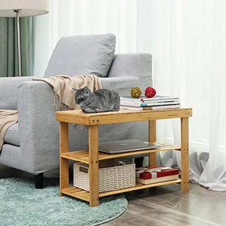 Sturdy Shoe Rack Bench,3-Tier Bamboo Shoe Organizer,Storage Shelf Holds Up to 264 Lbs,ideal for Entryway Bathroom Living