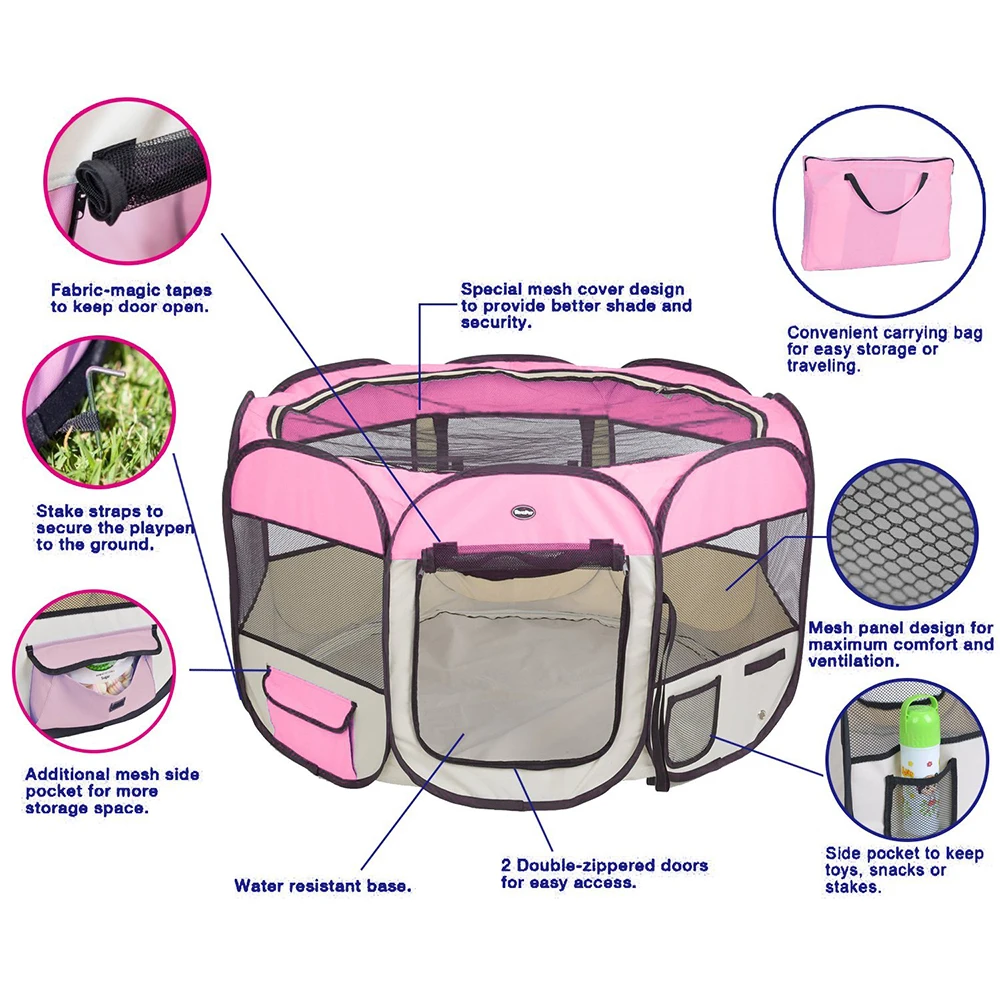 Portable Foldable Dog Fence House Puppy Exercise Pen Kennel Pet Playpen For Cat Rabbit Hamster