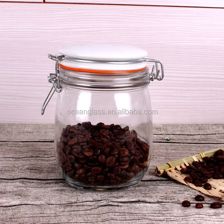 Colorful Creamic Lid Glass sealed pots hermetic glass storage jar