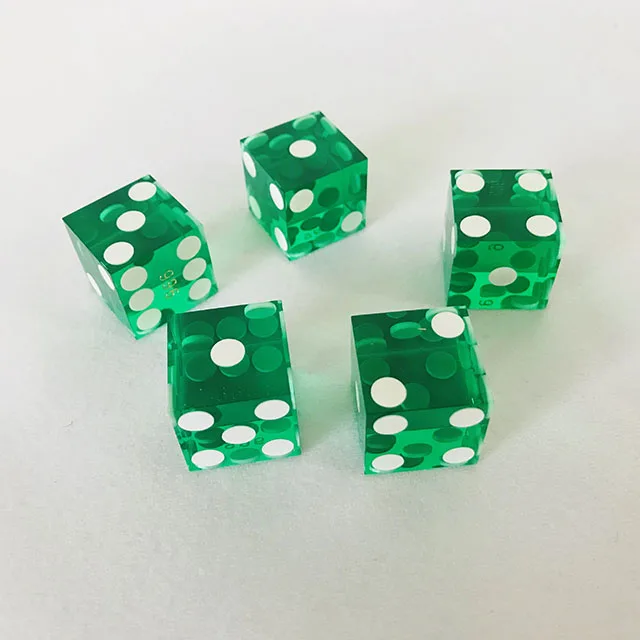 YUANHE Seriallized Green Casino dice  and Matching Serial Numbers Set of 5 acrylic dice 19mm casino dice