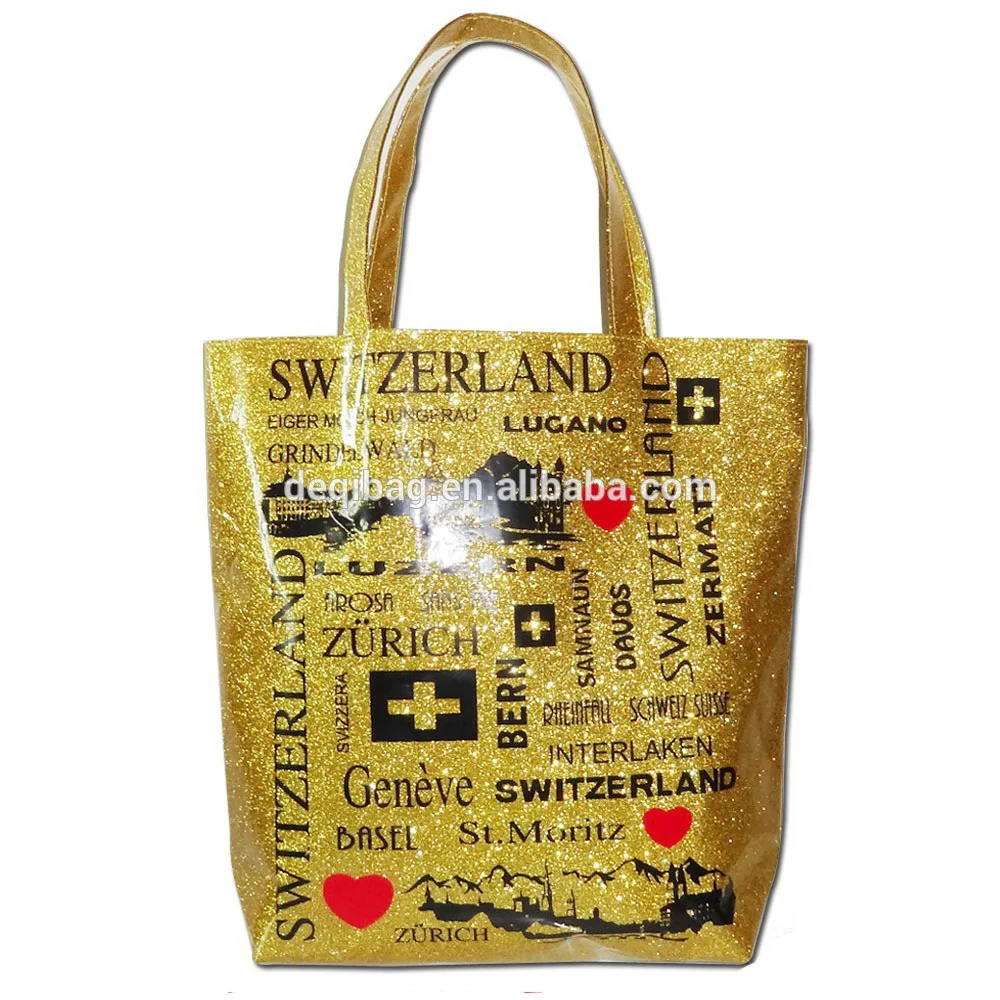 City Name Printing Glitter PVC Souvenir Bag Travel  Souvenir Tote Bag Tourist Handbag