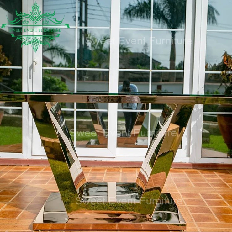 New dining room furniture stainless steel metal frame dining table