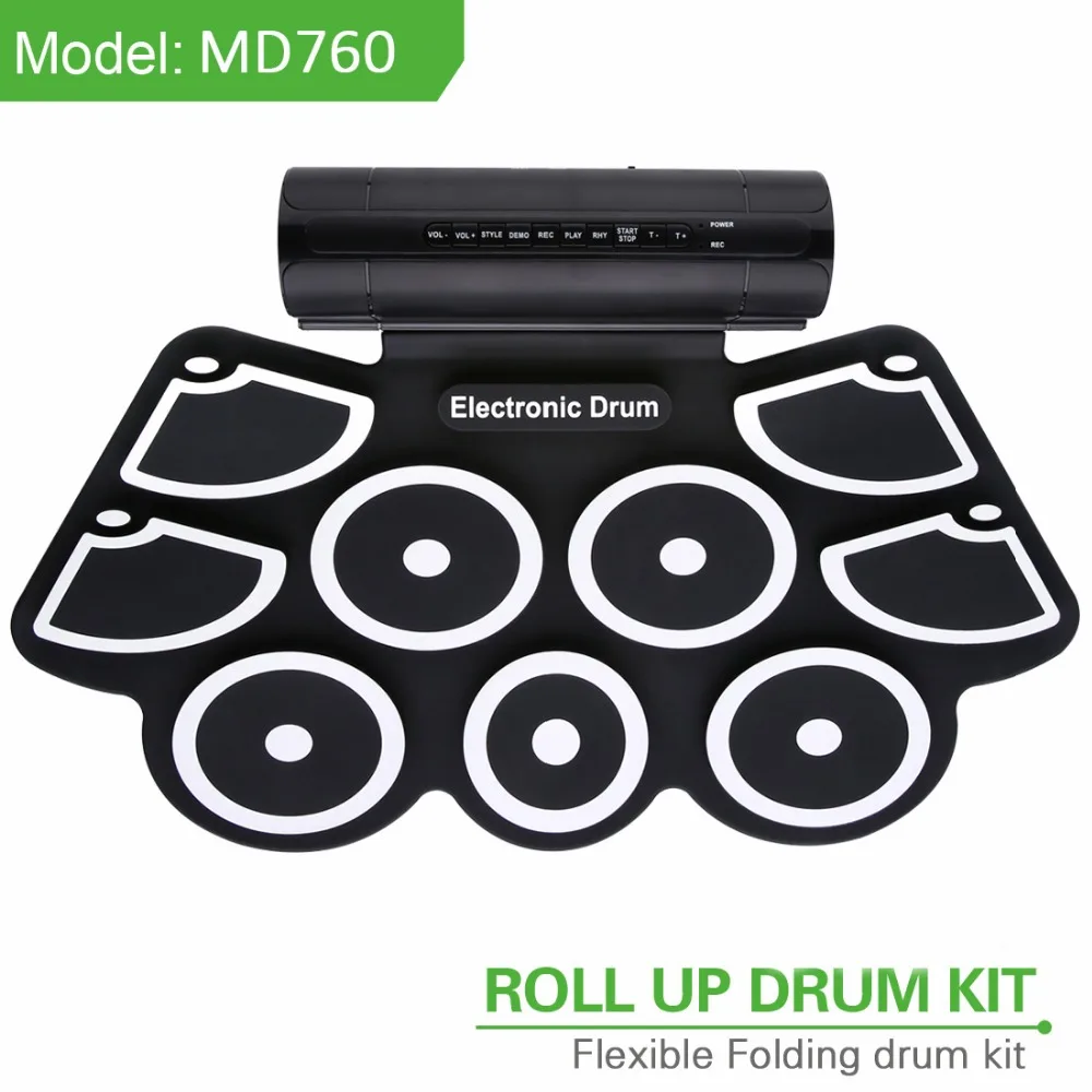 Roll-Up Drum Kit with Built-in Speaker Foot Pedals, Drumsticks, and Power Supply Foldable Portable Electronic Drum Set