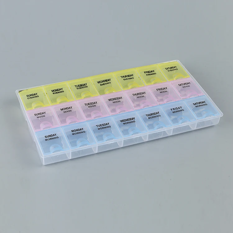 Latest Design 21 Grids Small Drug Health Kit Portable One Week Rainbow Pill Box