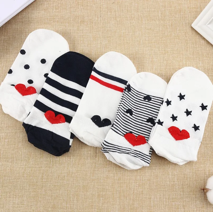 new fashion pattern embroidery heart women ladies girls high casual comfy soft low cut socks