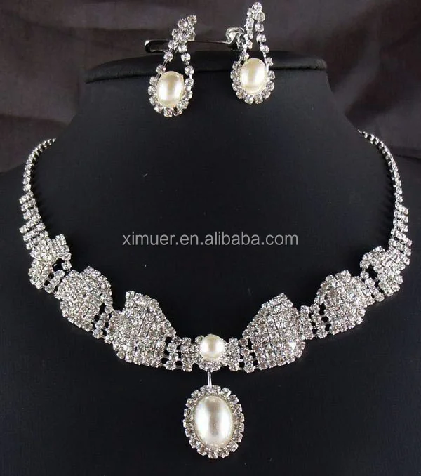 Factory design fashion crystal faux pearl jewelry set
