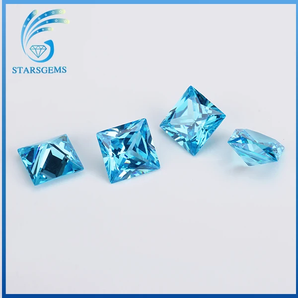 
loose square gemstone brilliant princess cut blue cubic zirconia gem stone 