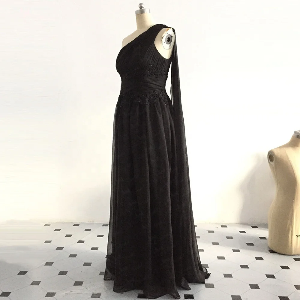 LZF088 Elegant Evening Dresses From Dubai Black One-Shoulder Beaded Ribbon Beach Long Prom Dresses Custom Made