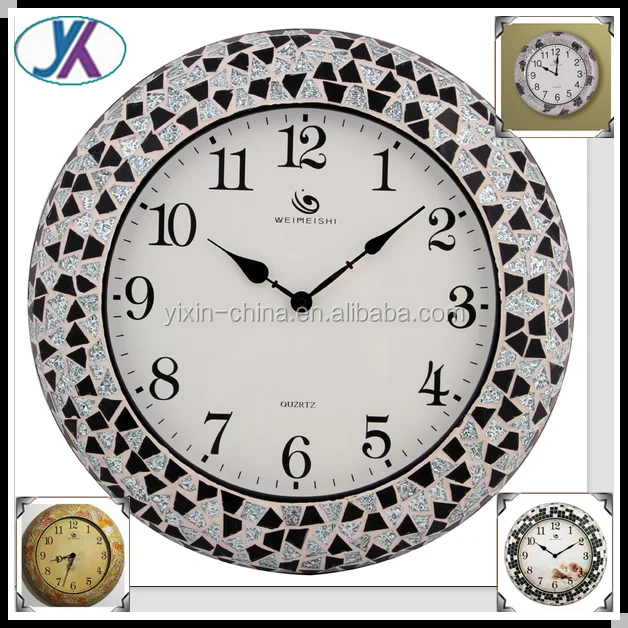 High Quality Mirror Silver Mosaic Wall Clock Decorative Outdoor Clock