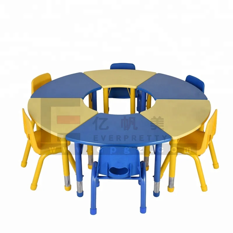 kindergarten furniture good quality blue and yellow combination height adjustable single school desk set