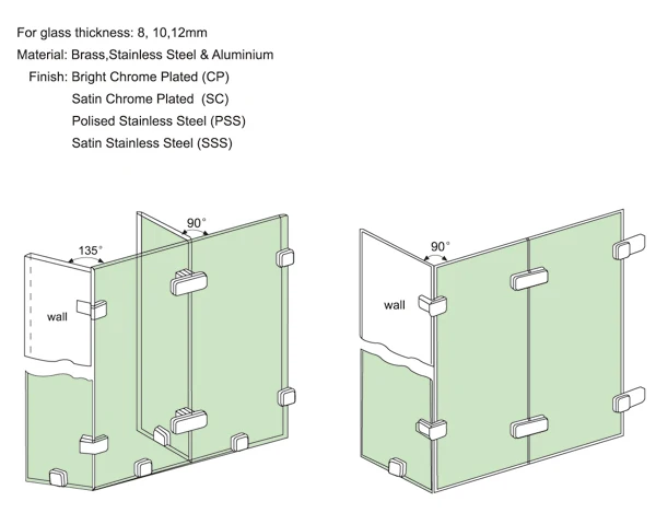 New Kaier glass door hardware partition brace double side 135 degree glass door clamp