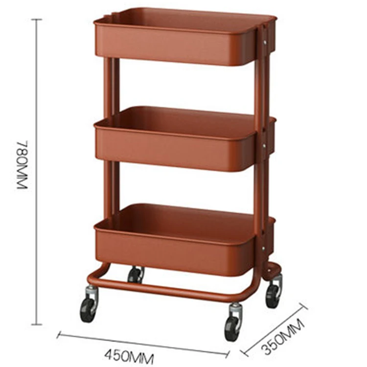 Bedroom Furniture 3 layer lasker trolley cart rolling organization cart wheels metal 3 deep bins