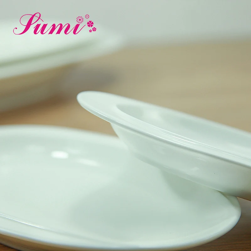 Custom logo long plates china dishes ceramic, restaurant serving dishes