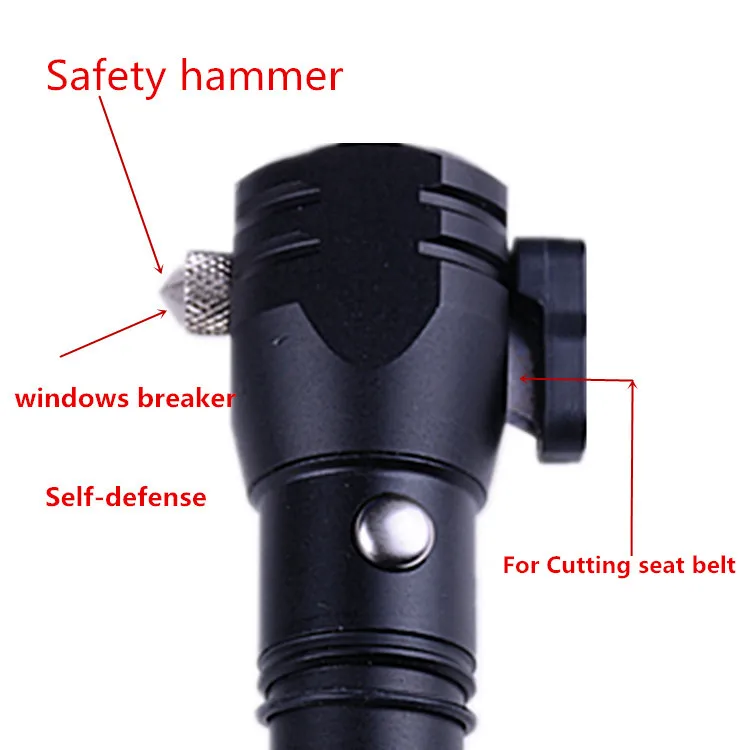 Windows breaker Safety Hammer Car emergency 18650 Rechargeable Torch light,Swat Tactical Led Self defense Flashlight
