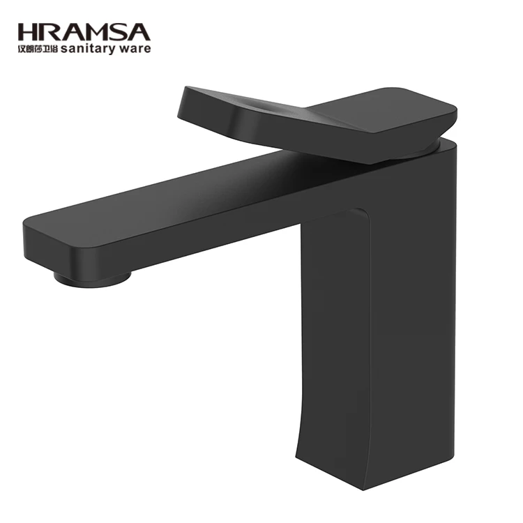 HRAMSA manufacturer home bathroom mixer, square brass black wash basin tap