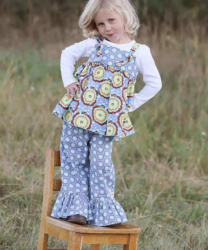 
Trendy Western Girls Clothes Sets Kids Fall flower pattern Outfits Baby 3Pcs wholesale outfit 