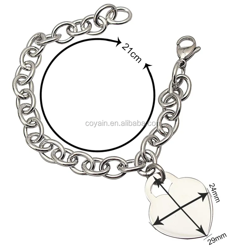 Classes Plain Heart 316L Stainless Steel Charms Metal Love Bracelet