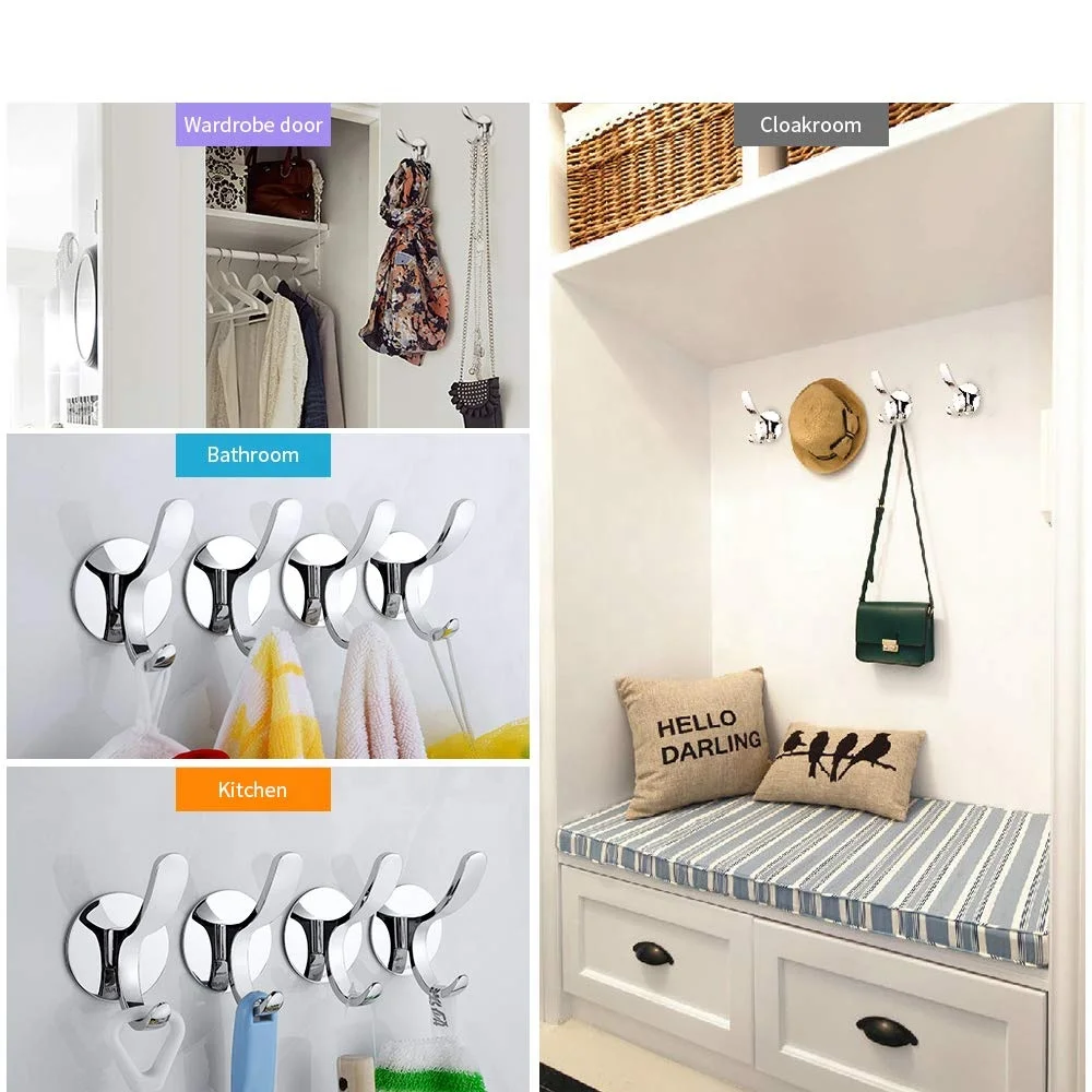 
HONVEY Rustproof Stainless Steel No Drilling Adhesive Heavy Duty Bathroom Kitchen Coat Clothes Towel Hook Robe Hook 