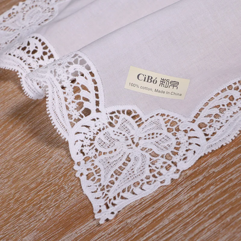 D607  White Cotton Embroidery hankies Suitable for personalized embroidery print Wedding gift  Women  Ladies Lace handkerchiefs