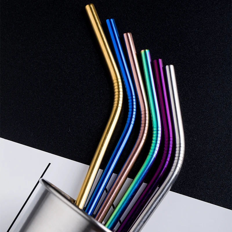 stainless steel metal drinking straw 6*215mm custom colored reusable metal straw