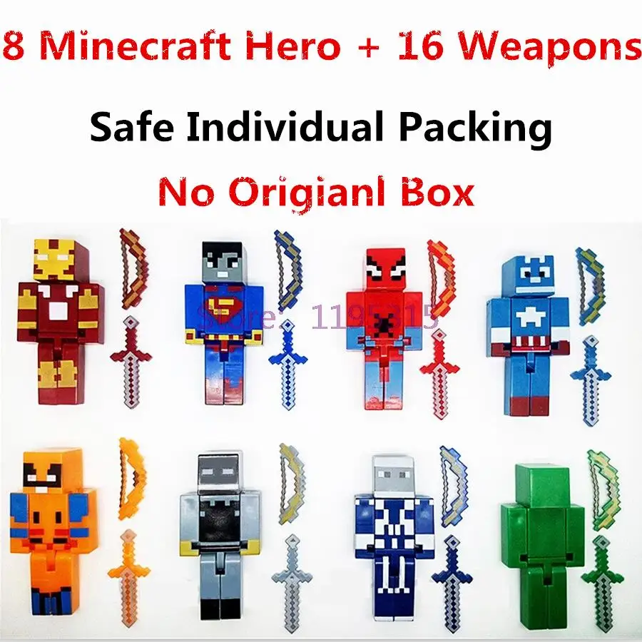 8PCS/lot Minecraft Game Brinquedo Toys Marvel Avengers Super Hero Justice League Building Blocks Action Toys Kids Gift #EB