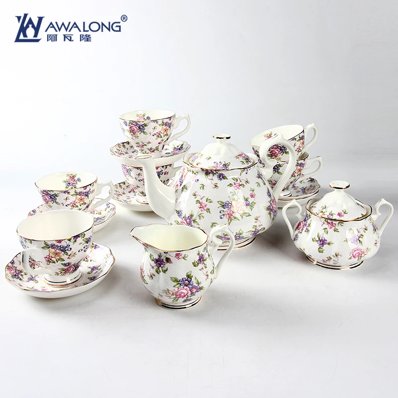 Wholesale Customized Promotion Porcelain Tea Set Vintage Bone China Tea Coffee Set