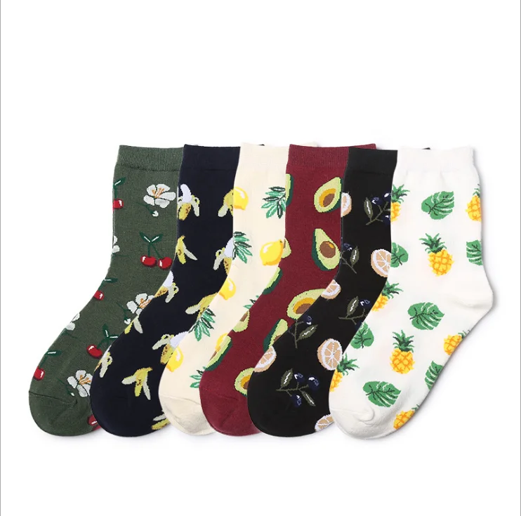 knit High quality fuzzy fruit banana printed happy girl novelty socks