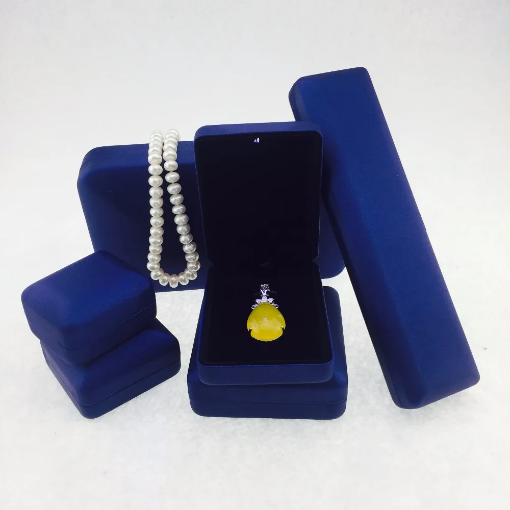 
navy blue luxury leather with LED lights jewelry gift classic pu box manufactucer custom design pendant unique design jewellery 