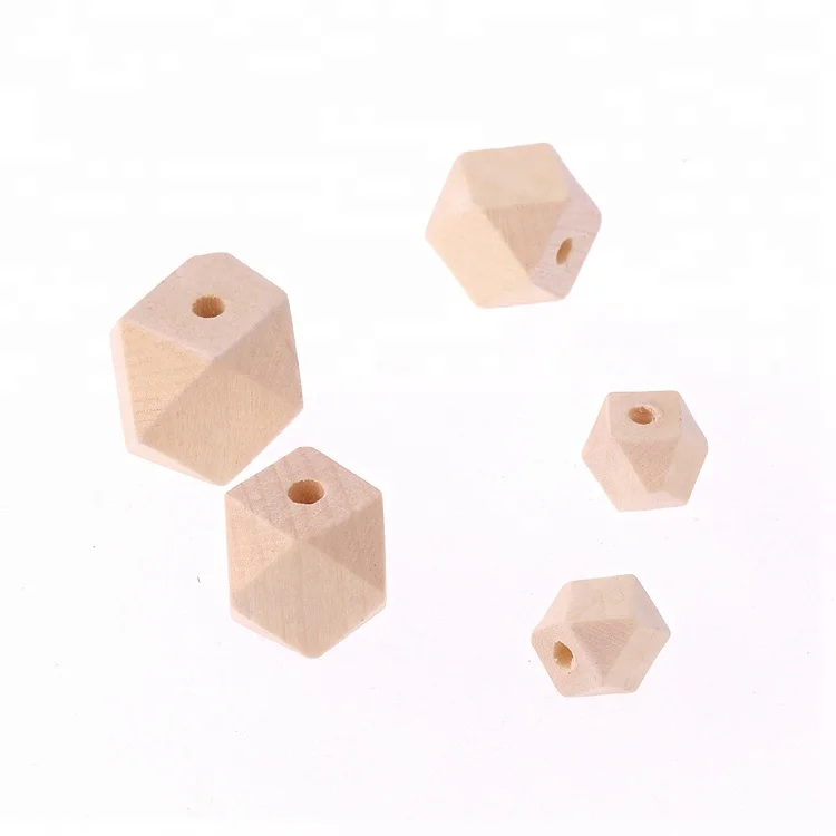 China factory wholesale wooden geometric beads natural unfinished craft wooden hexagon Beads for teething jewelry