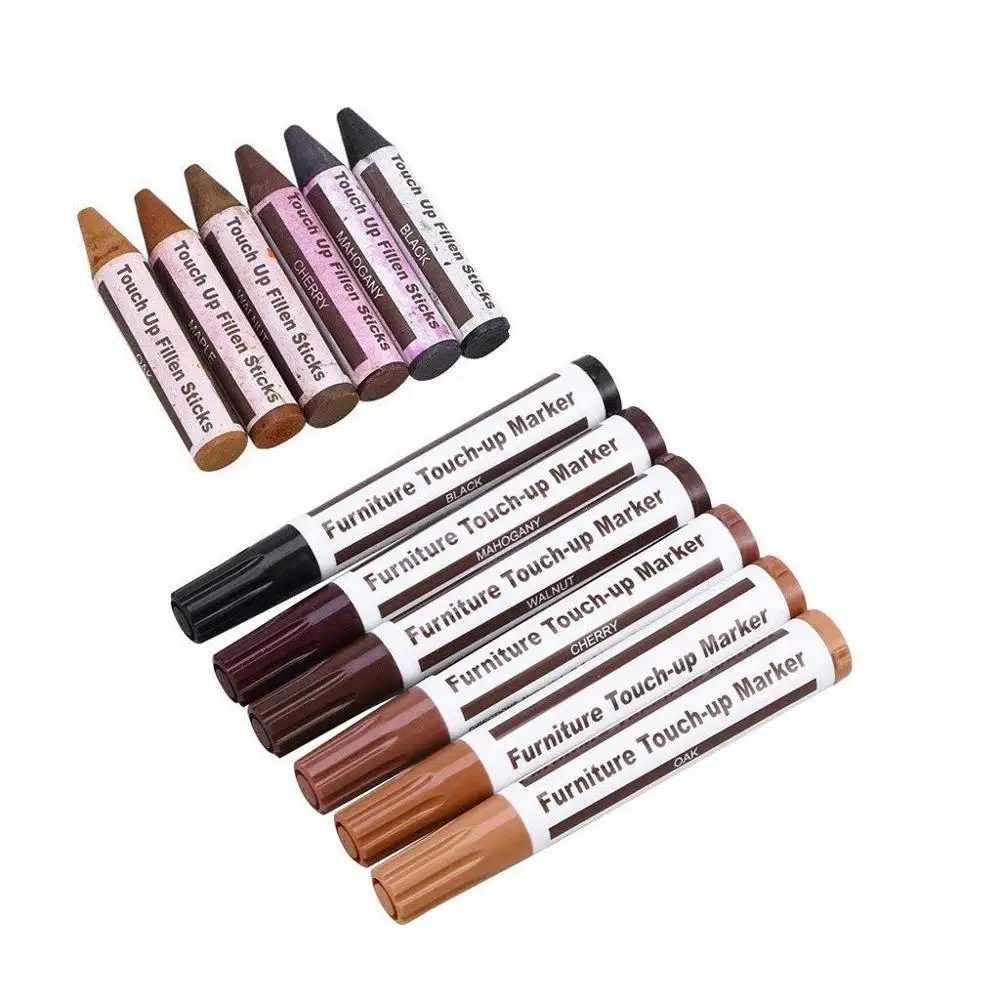 Furniture Repair Markers And Wax Sticks With Sharpener Kit, For Stains, Scratches, Wood Floors, Tables...