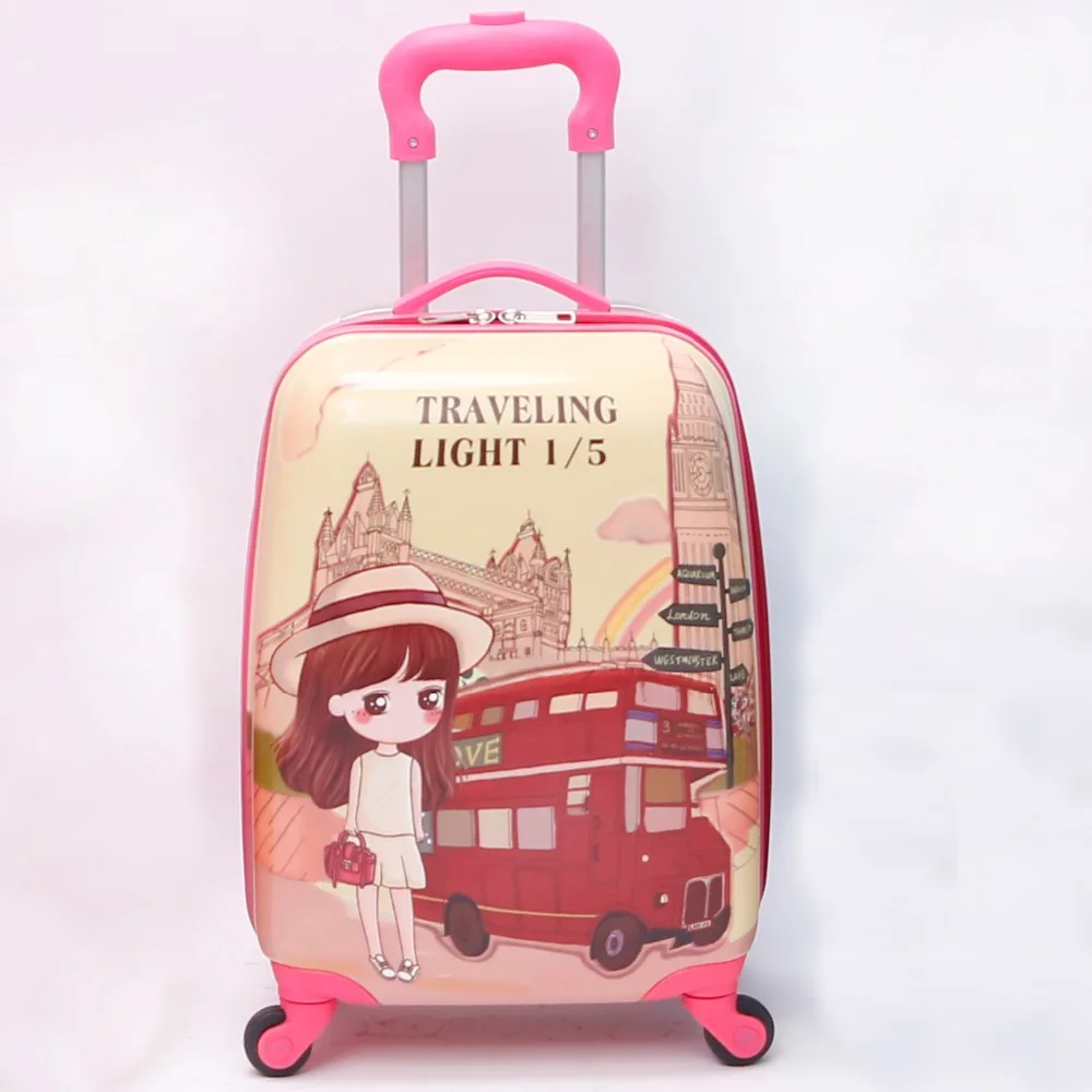 animal cartoon print kids roller luggage ABS PC 4 wheels kids travel carry luggage