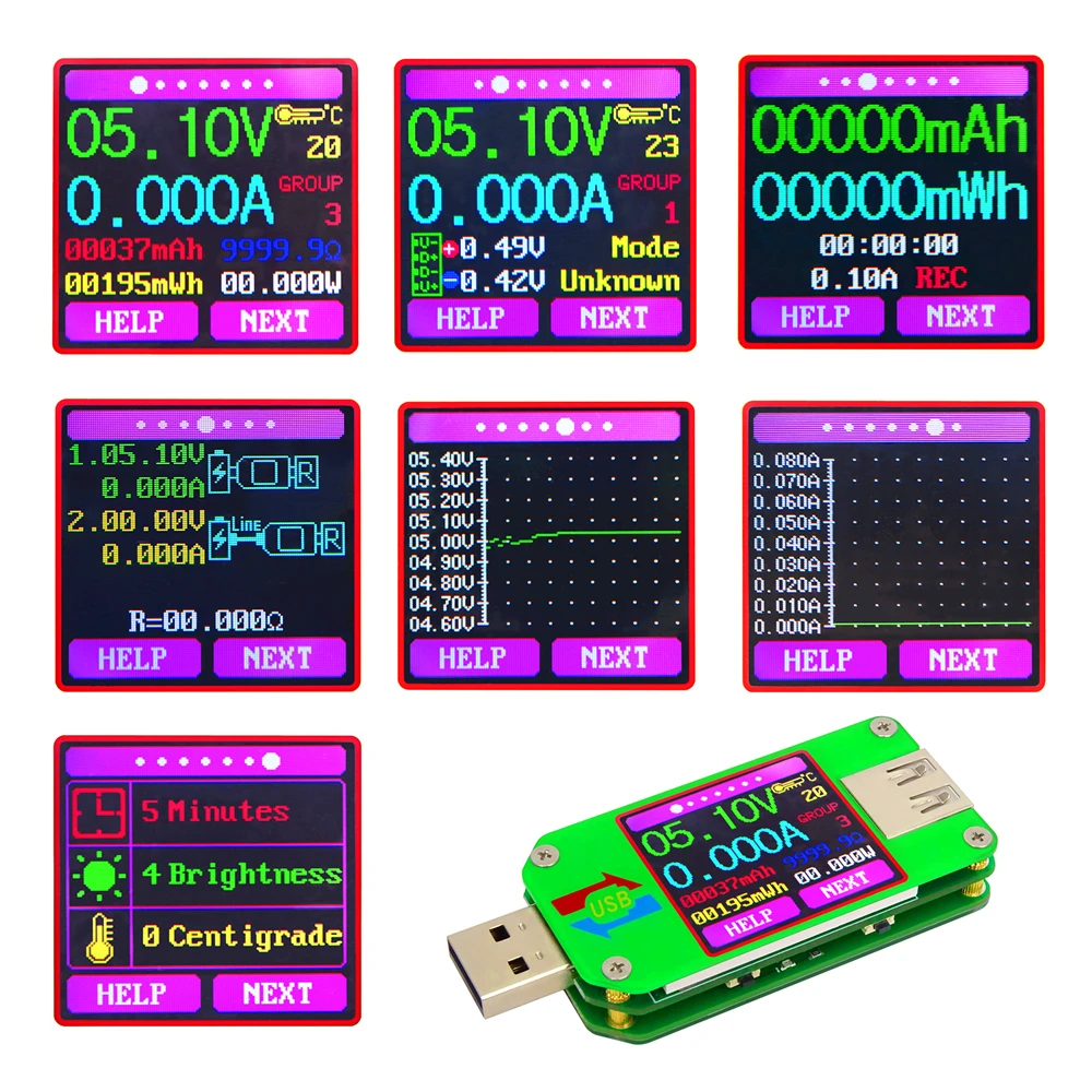 RD USB 2.0 UM24 Color LCD Display voltmeter ammeter measure cable resistance USB Tester analog panel Voltage Meter