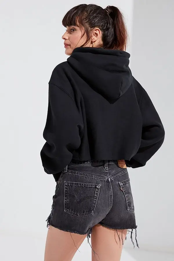 Женская толстовка с капюшоном, черная укороченная толстовка из 2020 хлопка с длинным рукавом, 100%