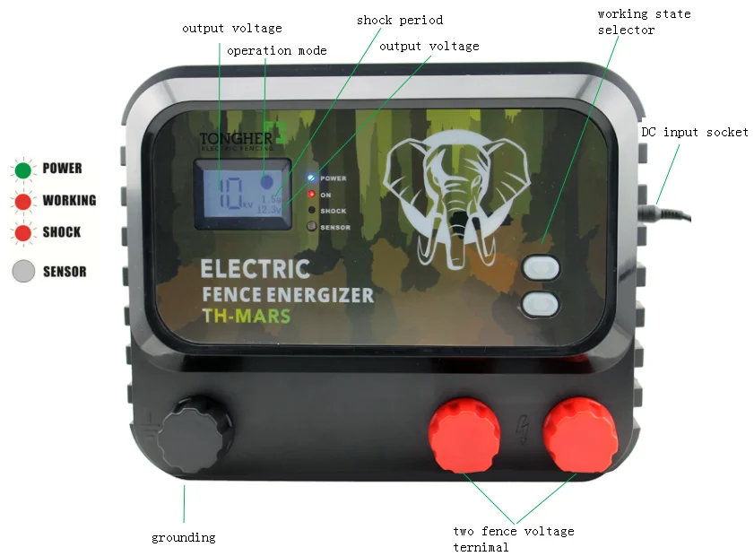 BIG animals! Tongher intelligent large power 12 Joules electric fence energizer for elephants/bear/monkey