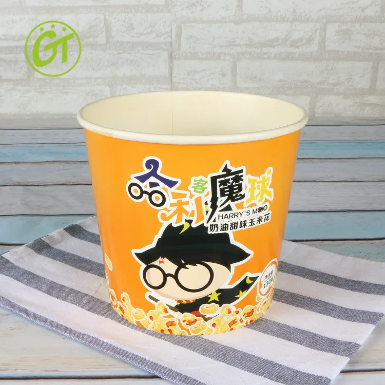 
ROUND CUP STYLE DIE-CUT PAPER FANS SINGLE SIDE PE COATED CUSTOM LOGO AND SIZE PAPER FAN FOR POPCORN AND FRIED CHICKEN BULKET 