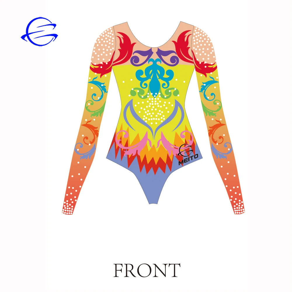 Meito Wholesale Custom Design Child Dance Leotards Sublimated Long Sleeve Gymnastics Competition Leotards For Girls