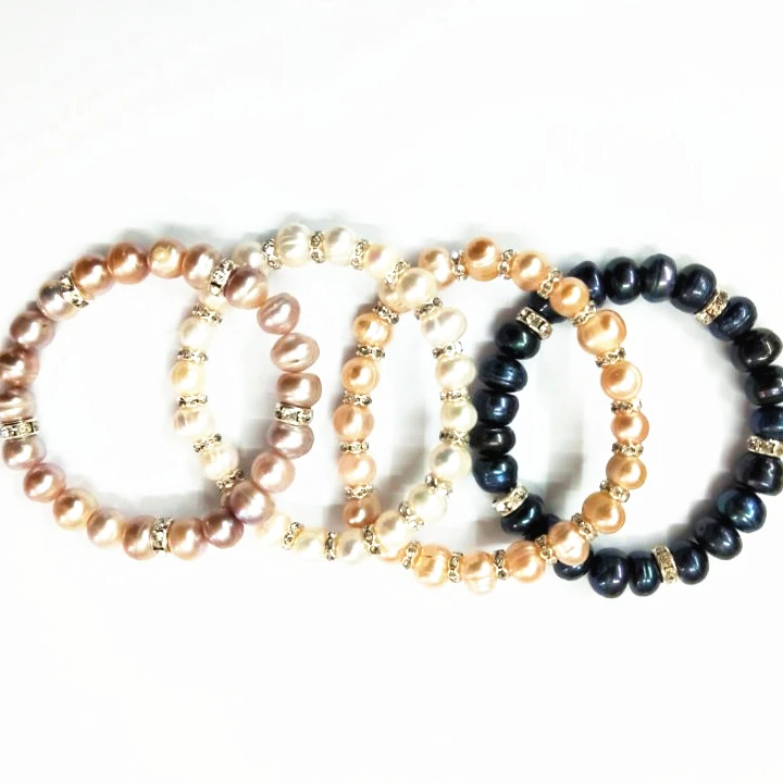 Elastic Stretch Fashionable Natural Baroque Irregular Freshwater Beads  Pearl Bracelet